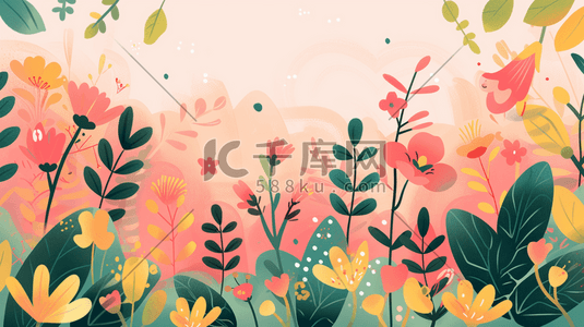 彩色树叶花朵叶片纹理质感的插画5
