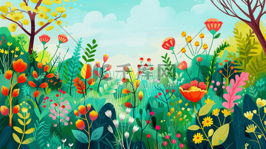 彩色树叶花朵叶片纹理质感的插画4