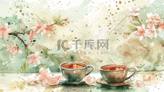 茶壶倒水插画图片_彩色国画艺术风格树枝茶壶的插画4