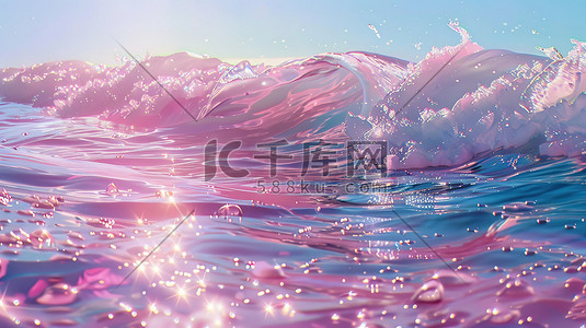 淡粉色的波浪蓝色海水矢量插画
