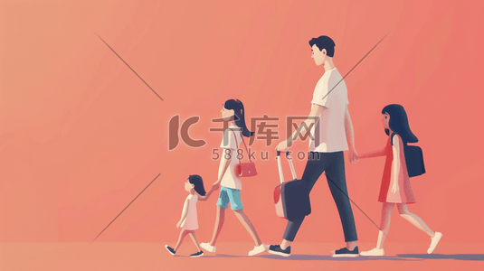 3卡通手绘彩色插画图片_彩色手绘卡通一家人牵手的插画3