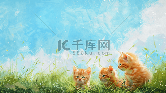 春天2插画图片_花丛中玩耍嬉戏的小猫插画2