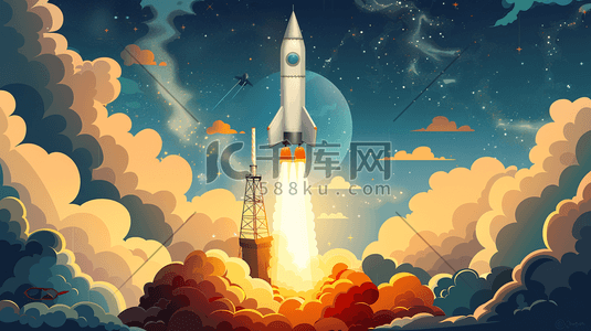 航天发展插画图片_彩色手绘航天宇宙飞船发射的插画7