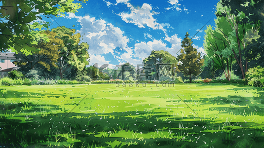 春季里绿色草坪风景插画11