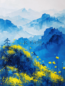 手绘意境插画图片_手绘山川美景抽象插画5