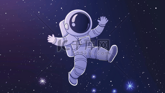 宇航员简约插画图片_深色卡通星空宇航员身穿宇航服的插画2