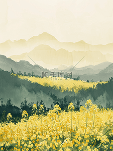 抽象插画图片_手绘山川美景抽象插画0