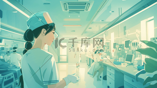 手绘绘画医院医生护士诊室插画7