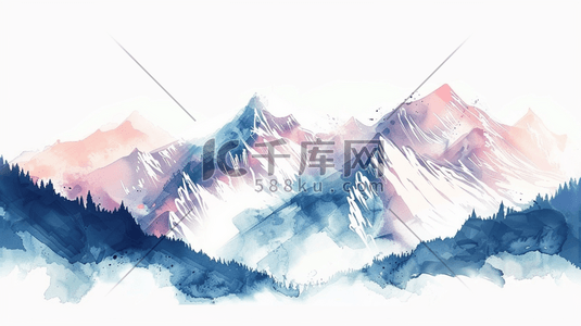 水墨烟雾插画图片_连绵不断群山手绘插画14