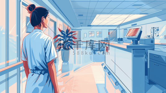 医院诊室插画图片_手绘绘画医院医生护士诊室插画5