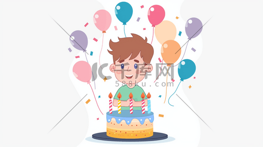 彩色唯美儿童生日蛋糕气球的插画1