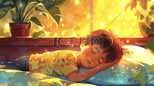 床品插画图片_彩色绘画夜晚儿童睡觉的插画13