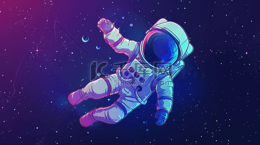 深色插画图片_深色卡通星空宇航员身穿宇航服的插画5