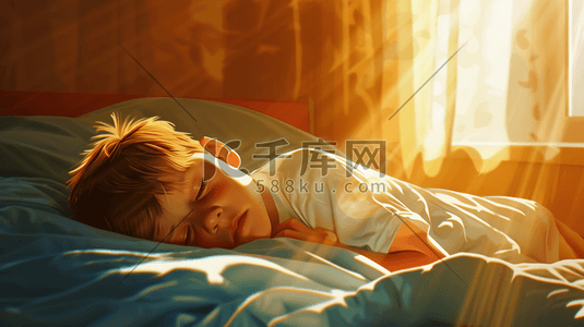 床品插画图片_彩色绘画夜晚儿童睡觉的插画8