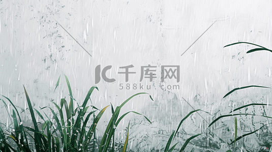 雨季下雨中式景区围墙外花草的插画6