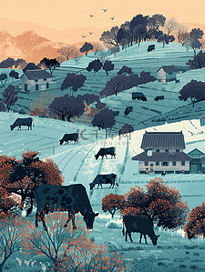 牛儿在田野上吃草插画5