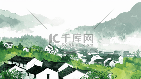 春季乡村风景插画=