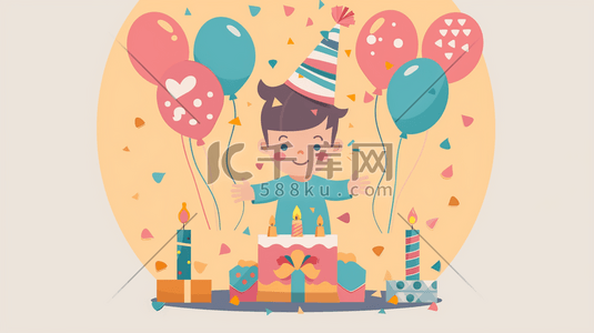 6惊喜插画图片_彩色唯美儿童生日蛋糕气球的插画6