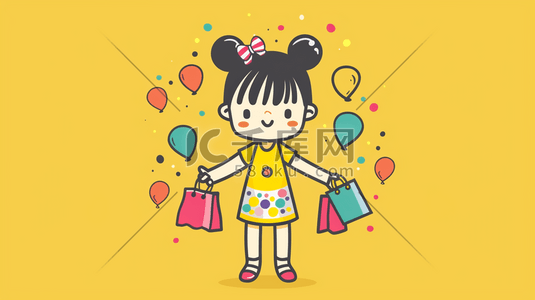 购物直播插画图片_彩色绘画卡通女孩购物的插画3