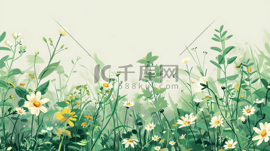 春天绿色简约花草花丛的插画4