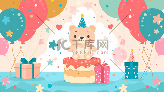 方形生日蛋糕插画图片_彩色唯美儿童生日蛋糕气球的插画10