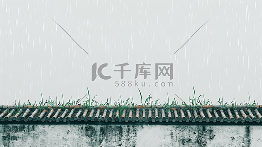 哑铃雨水插画图片_雨季下雨中式景区围墙外花草的插画13