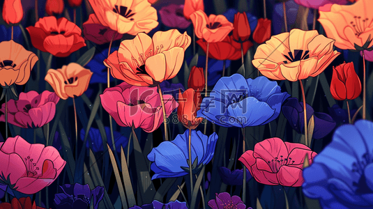 深色场景花朵花束树叶叶片纹理的插画2