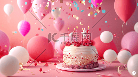 生日展架插画图片_粉蓝色生日蛋糕气球彩带惊喜的插画22