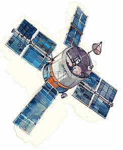 卫星终端插画图片_白色简约手绘宇宙卫星接收器的插画5
