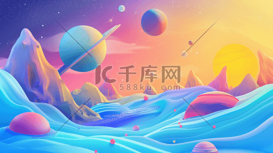 星球卡通卡通插画图片_彩色手绘卡通宇宙飞船行星的插画3