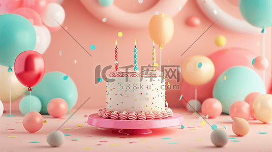 粉蓝色生日蛋糕气球彩带惊喜的插画6