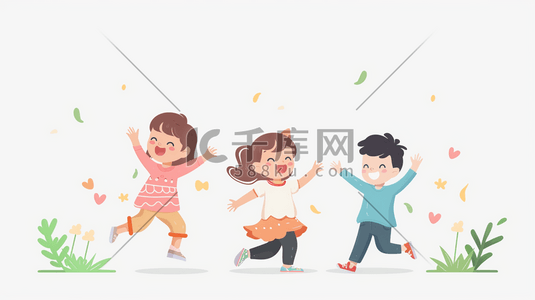 春节儿童画插画图片_彩色绘画卡通儿童们开心玩耍的插画2