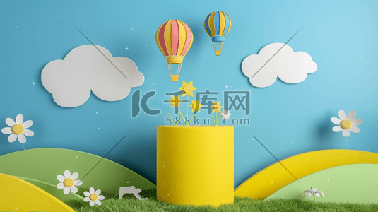 平面热气球插画图片_彩色扁平化简约清新热气球风景的插画10