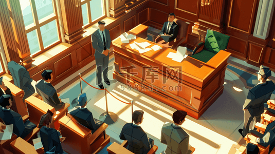 彩色卡通手绘法庭上律师讲话的插画2