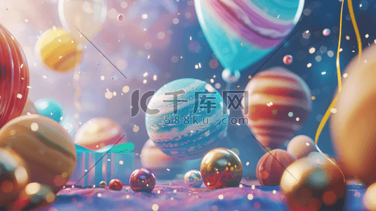 渐变圆形插画图片_彩色手绘卡通宇宙飞船行星的插画7