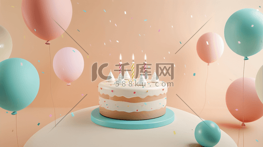 粉蓝色生日蛋糕气球彩带惊喜的插画28