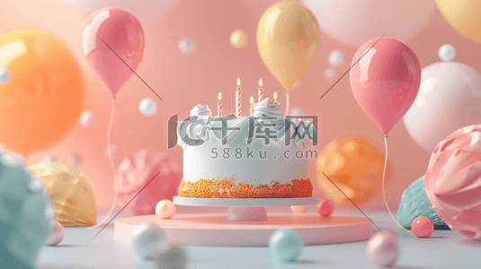 粉蓝色生日蛋糕气球彩带惊喜的插画24