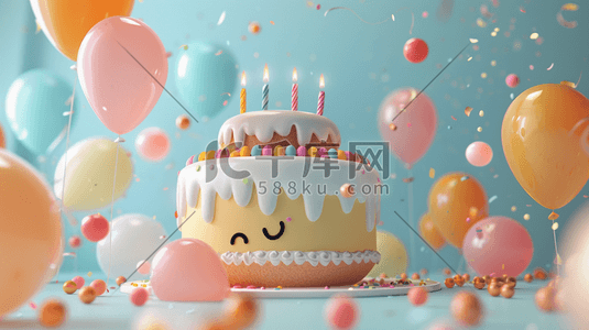 粉蓝色生日蛋糕气球彩带惊喜的插画26