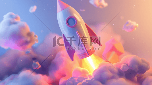 展示3插画图片_彩色卡通模型航天飞船发射的插画3