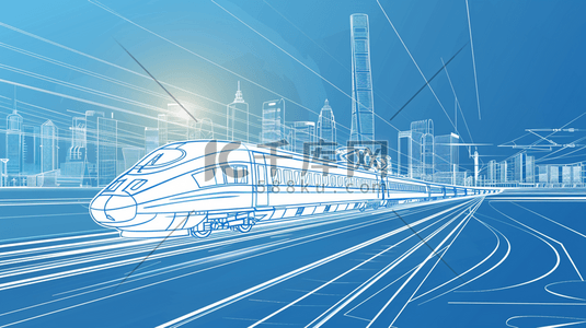 蓝色科技交通高铁进站的插画10