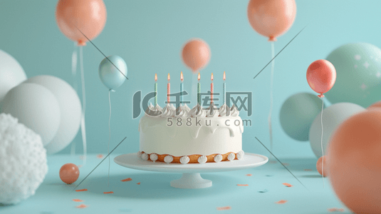 粉蓝色生日蛋糕气球彩带惊喜的插画12