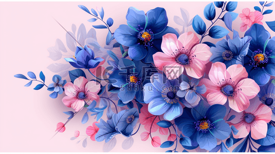 彩色手绘绘画花朵花束纹理的插画5