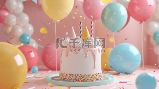 粉蓝色生日蛋糕气球彩带惊喜的插画2