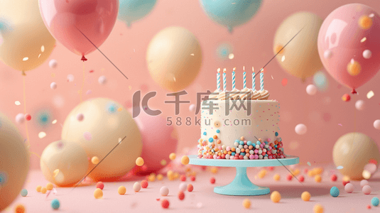 惊喜大奖等你来拿插画图片_粉蓝色生日蛋糕气球彩带惊喜的插画31