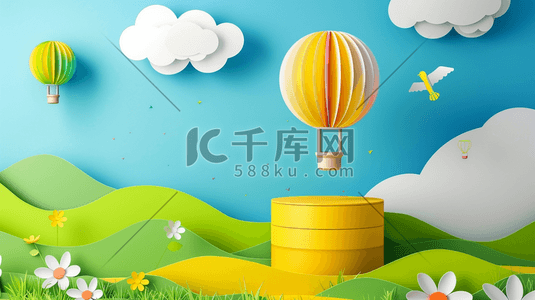 平面热气球插画图片_彩色扁平化简约清新热气球风景的插画2