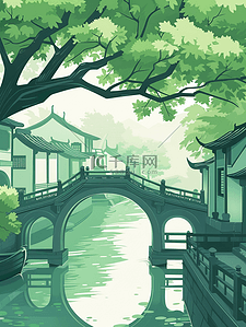 小桥流水春景图插画11