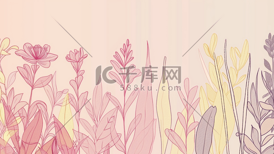 花草树木插画图片_彩色手绘庭院里花草树木茶台的插画2