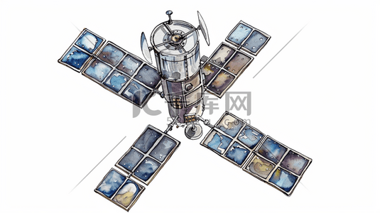 型号接收器插画图片_白色简约手绘宇宙卫星接收器的插画11