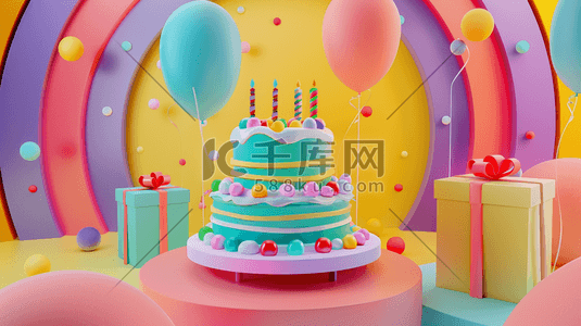 6惊喜插画图片_唯美生日蛋糕气球惊喜礼物的插画6