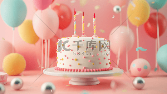 粉蓝色生日蛋糕气球彩带惊喜的插画30